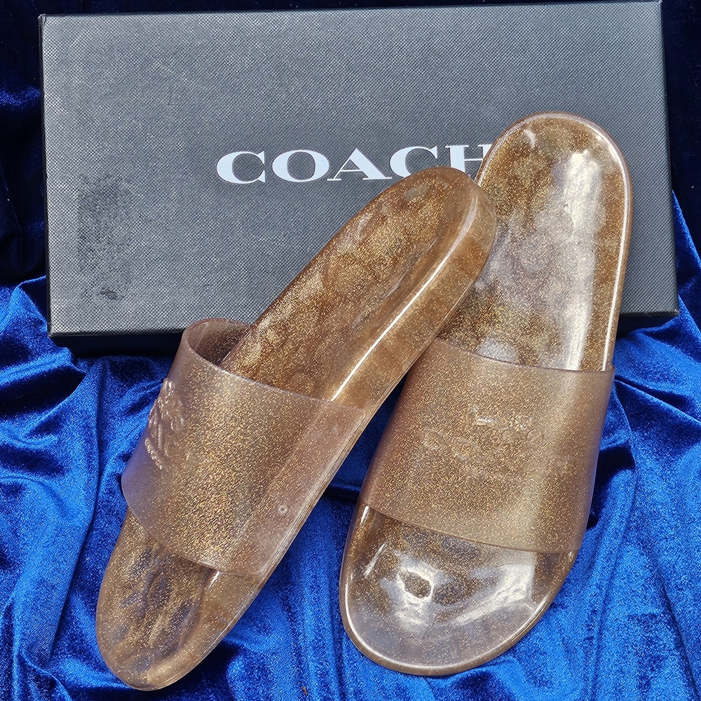 Coach Shimmering Peachy/Gold Slide Sandals